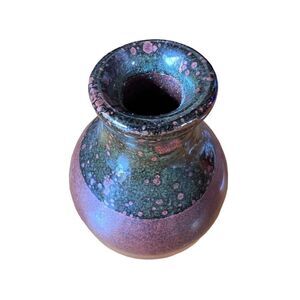 Vintage Speckled Dark Burgundy Clay Stoneware Vase Pottery